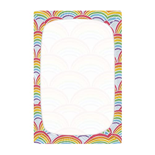 Image of Fitted Crib Sheets Colorful Rainbow Stretchy Portable Playard Sheets for Baby Toddler, Breathable Soft Mini Crib Mattress 39 x 27 in for Boys and Girls