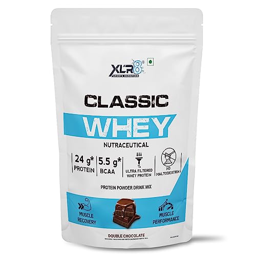 Image of XLR8 Classic Whey Protein Powder, 24 g Protein, 5.5 BCAA, No Maltodextrin (907 g (Pack of 1), Double Chocolate)