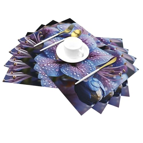 Set de table de qualité supérieure fleurs bleues violettes lot de 4 PVC résistant et chic - 4