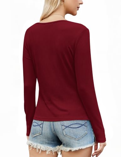 Women's Long Sleeve Tops Lace Trim Scoop Neck Fall Clothes, Burgundy, 2XL — view 5