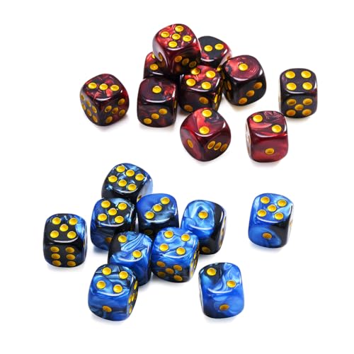 Yourandoll 20 STÜCKE Polyedrische Würfel D6 Würfel 12mm Acryl Dice Spielwürfel for DND RPG Tischspiele (Blau Schwarz und Rot Schwarz)