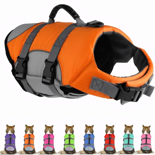 Mklhgty Dog Life Jacket, Reflective Adjustable Dog Vest with Rescue Handle for Swimming and Boating,...