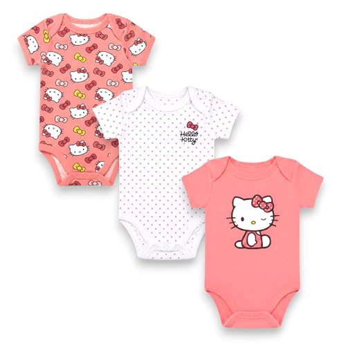 Hello Kitty Baby Girls 3-Pack Bodysuit Infant Cotton Onesies Clothing Set Rose 3M