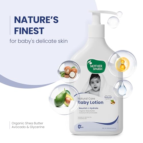 Image of Mother Sparsh Natural Care Baby Body Lotion-400ml | Baby Lotion For All Skin Types | With Organic Shea Butter, Coconut Oil & Avocado | Suitable for Newborn Sensitive Skin