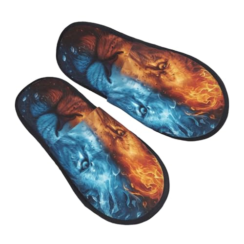 Red And Blue Fire Lion Print Women Slippers Home Furry Shoes Keep Men Couples Shoes Warm For Women-2