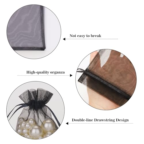 Image of Joycraft 50Pcs Organza Bags, 2.7 inchx3.5 inch Gift Favor Pouches, Black Breathable Tulle With Drawstring, Sheer Mesh for Wedding, Jewelry, Makeup, Candy