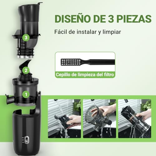 AMZCHEF Licuadora Para Verduras y Frutas Enteras - 200W Extractor De Zumos y Verdura - Licuadora Prensado En Frío Con La Mejora De Barrena, Filtro De Doble Capa, 2 Tazas, Motor Silencioso - Negro