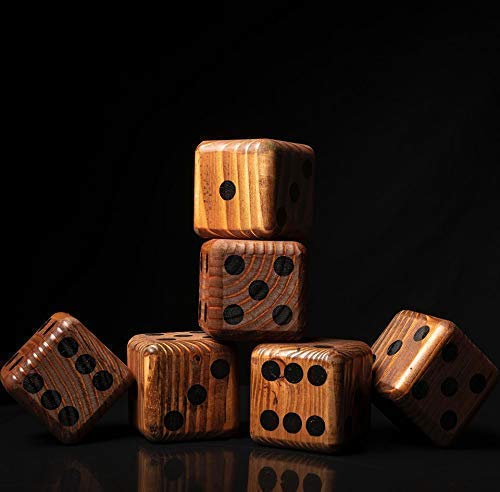 Yard Dice Giant Wooden Yard Game, 6 Solid 3.5" Wood Dice, Storage Bag, optional 5PK 5"x7" Yardzee and Yarkle Dry Erase Score cards, Great for Weddings, family reunions, Backyard BBQs and more