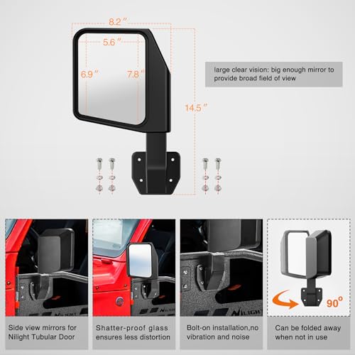 Image of Nilight Off Road Front Tubular Doors with Side View Mirrors for JL JT