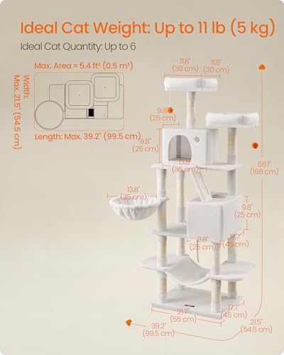 Image of Feandrea Cat Tree, 66.1-in Large Cat Tower, Multi-Level Condo, Cream White