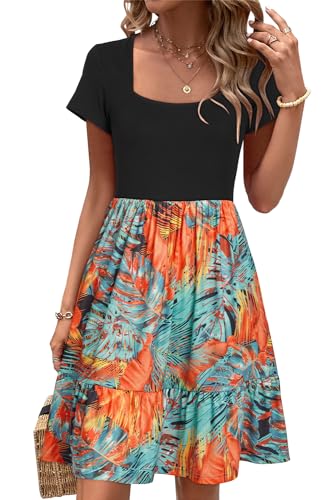 Image of Newshows Women's 2026 Summer Casual Square Neck Ruffle A Line Beach Vacation Sundress Work Business Dress with Pockets