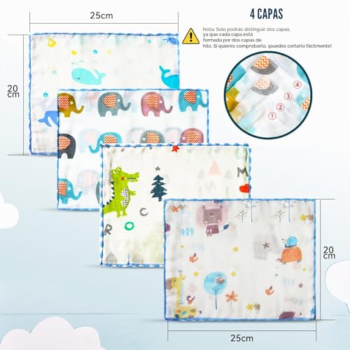 Miniatura 6 de Omilion Paños De Muselina Para Bebé 18 Unidades, Muselina De Algodón Natural Toallas Faciales Recién Nacido, Toallas Infantiles Para Fiestas Y Regalo, 22 X22cm