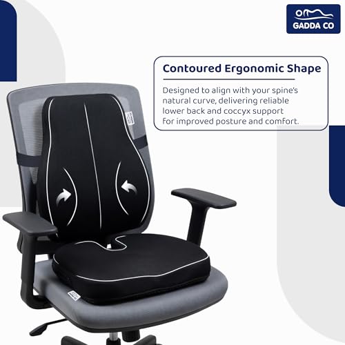 Image of GADDA CO Back Support for Chair & Coccyx Seat Cushion Combo for Tailbone Pain Relief | Memory Foam Sitting Cushion for Office Chair, Car & Home | Relief from Back, Sciatica & Hip Pain (Mesh Black)