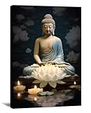 KPLUNDO Buddha Wall Art Lotus Canvas Print Zen Wall Decor Candle Picture Meditation Painting Relax Artwork for Bathroom Living Room Office Home Decor Frame Gallery Wrap(Art-3,12.00x18.00 inch)