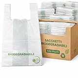 SOLEPLASTIC 500 Sacchetti Spesa Biodegradabili con Manici 28 x 50 cm, SOFFIETTO 7 CM, Bors...