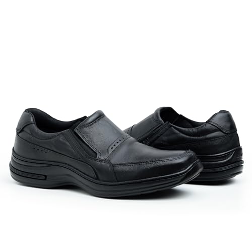Sapato Social Masculino Napole em Couro Legítimo Calce Fácil Conforto 5010 (43, Preto)