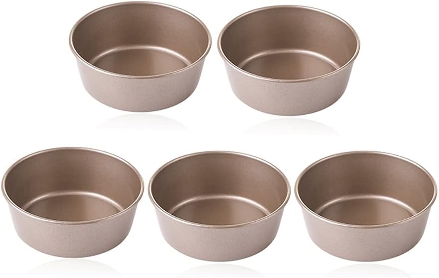 Round Metal Baking Mold,set Fixed Bottom Non Stick Cake Baking Supplies,for Egg Tart Hamburger Bun Oven Kitchen Bakery Molds (Color : Gold, Size : 5 pieces4.1×1.5inch)