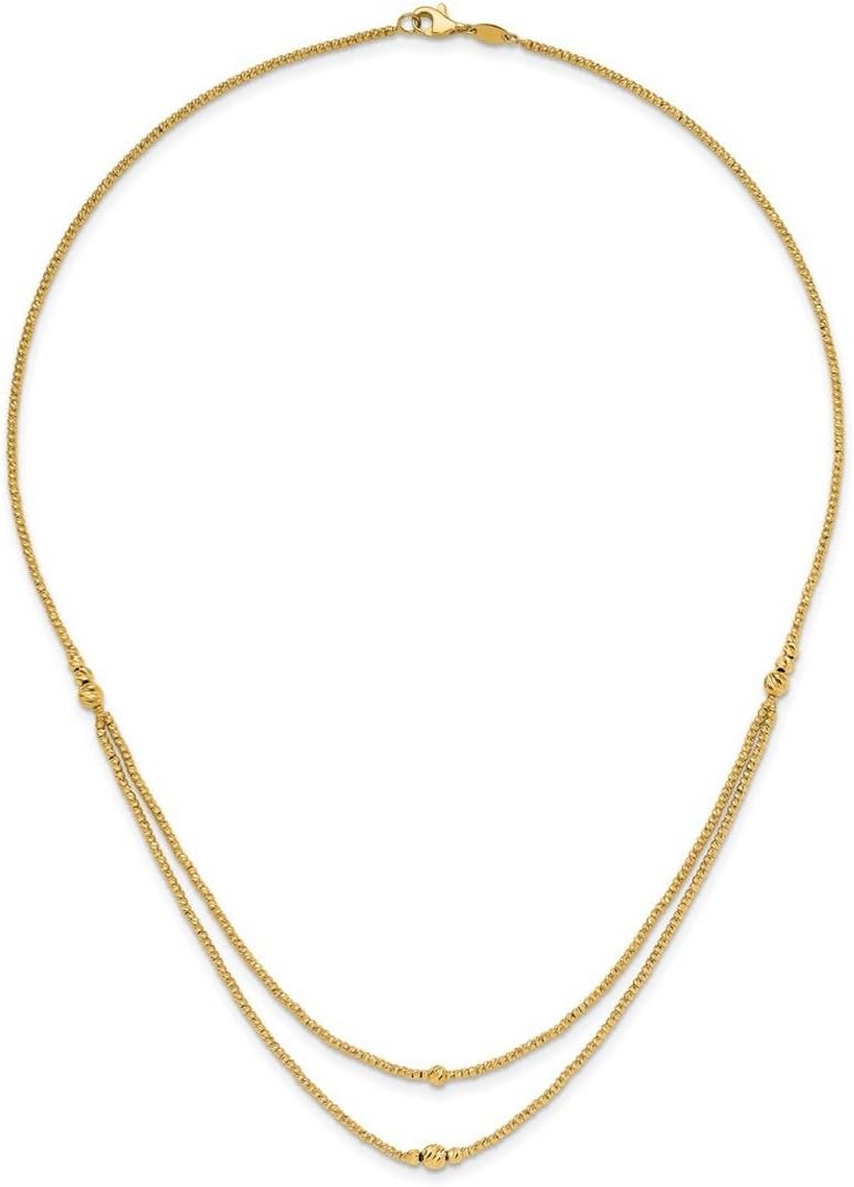 JewelryWeb 3.88mm 10k Solid Yellow Gold Polished and Sparkle-Cut Beads 2-strand Necklace 18 Inch Strand Necklace for Women