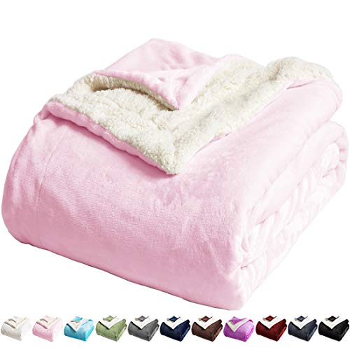 Lbro2M Sherpa Fleece Bed Blanket Queen Size Super Soft Fuzzy Plush Warm Cozy Fluffy Microfiber Couch Throw Velvet Double Reversible Luxurious Blankets,Pink #TOP19