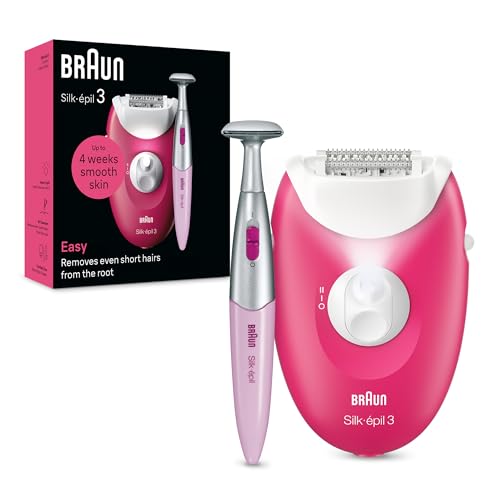 Braun Silk-épil 3 SE 3-202 Epilator Removes Even Short Hairs From The Root 20 MicroGrip Tweezers Non-Stop Corded Epilator Smart Light Bikini Styler Included Hair Removal Device - Pink