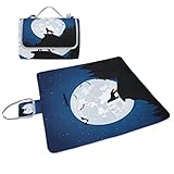 COOSUN Manta de picnic con diseño de lobo y luna, práctica alfombrilla resistente al moho y...