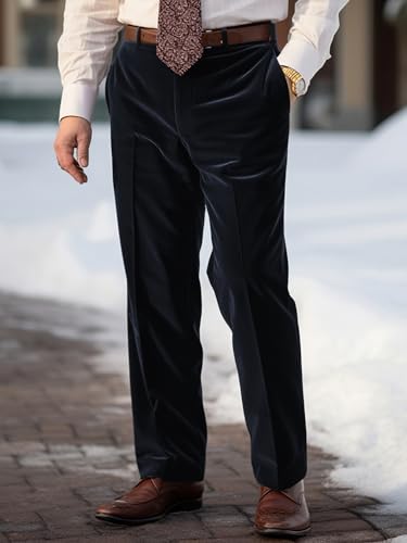 VENNYNG Men's Dress Pants Velvet Trousers Casual Straight Leg Business Daily Holiday Black Navy Burgundy4