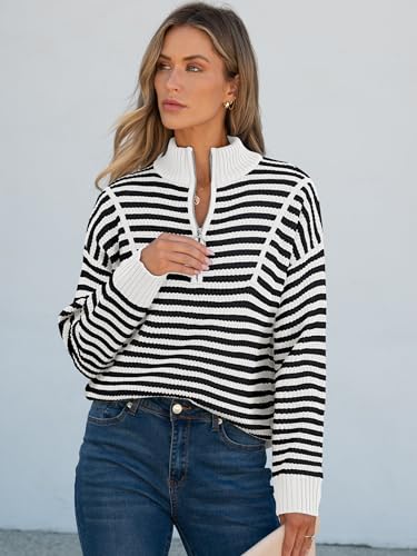 Image of ANRABESS Sweaters for Women Striped Half Zip Long Sleeve Ribbed Knit Pullover Comfy Casual Lightweight Tops 2026 Fall Fashion