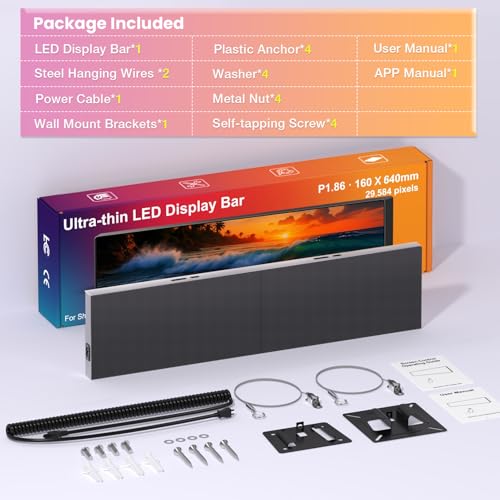 Image of P1.86 Ultra-Thin Programmable LED Sign, 25.2 inch x 6.3 inch Full Color Digital Display with APP & PC Control, DIY Text Image Video Editing High-Resolution GOB LED Advertising Screen for Business