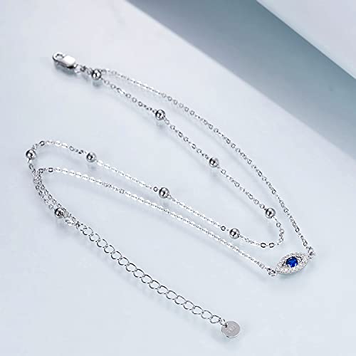 Image of POPLYKE 925 Sterling Silver Double Layered Chain Evil Eye Daisy Sunflower Butterfly Anklets for Women Holiday Beach Crystal Ankle Bracelet Dainty Evil Eye Jewelry