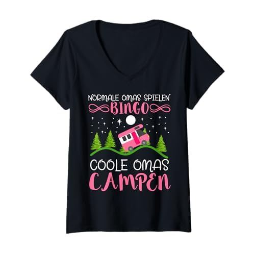 Damen Camper Oma Design Lustig Wohnmobile Rente Geschenk Camping T-Shirt mit V-Ausschnitt