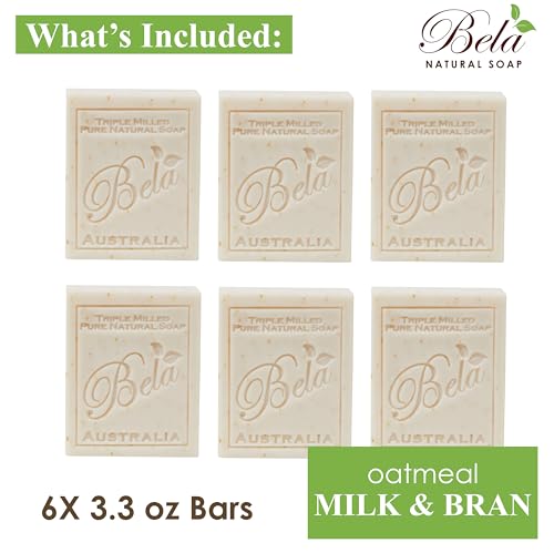 Bela, Oatmeal, Milk & Bran, Natural Ingredient Soap Bars, Triple-French Milled Moisturizing Natural Soap Bars Gift Sulfate-Free (93g) 3.3 oz each - 6 Pack - Thumbnail 2
