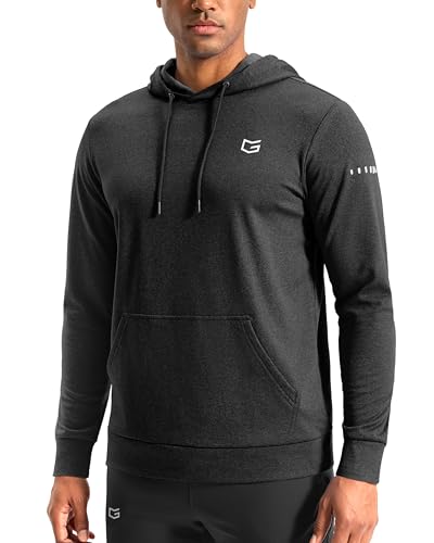 G Gradual Mens Fleece Hoodie Long Sleeve Athletic Workout Shirts Winter Warm Soft Hooded Sweatshirts for Men with Pockets(Black Heather L)