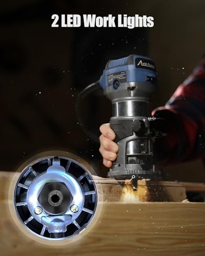 Image of AVID POWER 6.5 Amp 1.25 HP Compact Router Tools for Woodworking, Fixed Base Wood Router with Trim Router Bits, 6 Variable Speeds, Edge Guide, Roller Guide, Dust Hood (Blue, 65mm)