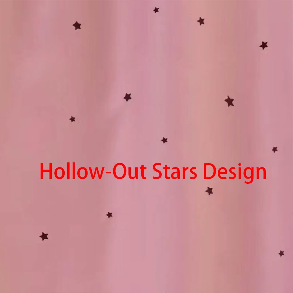 2PCS Hollow-Out Stars Dorm Home Solid Thicken Bunk Blackout Bed Curtains Cloth Bed Canopy with 2PCS Mosquito Net for Students Single Sleeper (Pink-1)