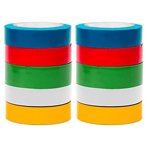 SteadMax 10 Pack Electrical Tape Rolls, 1/2 Inch x 20 Feet, Durable, Easy-Wrap, Flame Retardant, Heavy Duty Tape, Assorted Colors, (Pack of 10) Cover