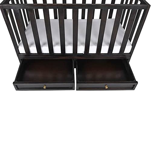 Image of Wakefit Baby Cot | 1 Year Warranty | Baby Cot Bed, Wooden Cradle for Baby, Cribs & Cots Furniture - Elsa (Sheesham Wood, American Walnut, with 2-Drawer Storage)