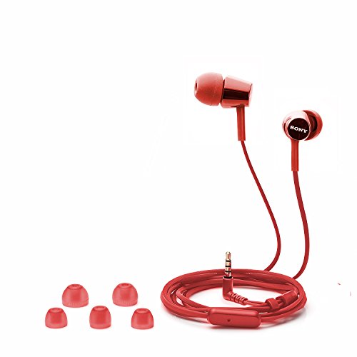 Image of Sony MDR-EX155AP Wired in-Ear Headphones with Tangle Free Cable, 3.5mm Jack, Headset with Mic for Phone Calls and 1 Year Warranty - (Red)