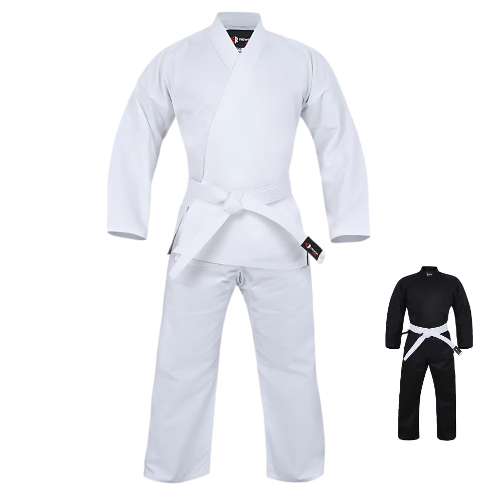URBANSEE Karate Gi Uniforme per Bambini e Adulti, Leggero per Uomini/Donne,Arti Marziali Uniforme per Studenti, Kimono da Allenamento per Karate,MMA,Judo,Taekwondo e Arti Marziali - Senza Cintura