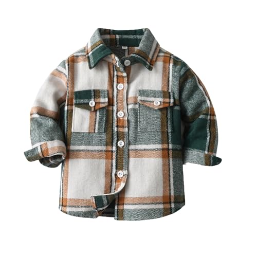 Toddler Baby Boys and Girls Long Sleeve Lapel Plaid Shirts Jacket Button Down Shirt Top Outwear Clothes