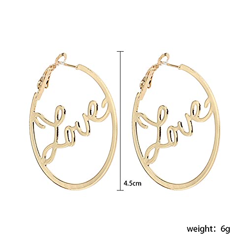 Women's Geometric Round Circle Dangle Earrings Love Letter Hoop Earrings Personatity Ear Jewelry(Silver Love) #TOP5