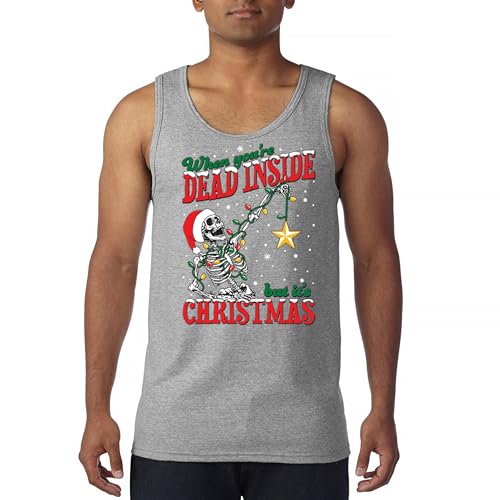 When You're Dead Inside But It's Christmas Tank Top Skeleton Santa Tree Lights Ugly Sweater Office Party Men's Top