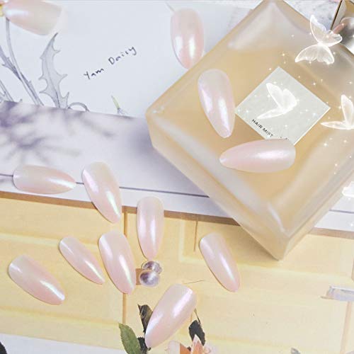 Belicey Pink Press On French Nails Medium Coffin Fake Nails Glossy Wedding Party Full Cover Acrylic Ballerina Arts False Nails Tips For Women & Teen Girls 24Pcs (Pearl Pink) #TOP2