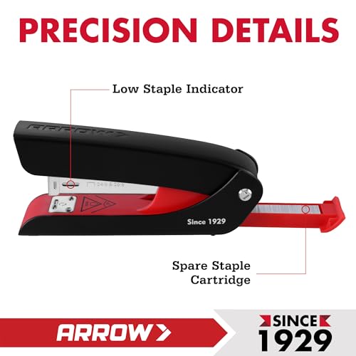 Arrow Office Stapler Set, 25 Sheet Capacity Metal Desk Staplers with 2100 Staples and Staple Remover, Half Strip Design and Non-Slip Base, Spare Staple Storage for Classroom, Office and Home, 2 Pack