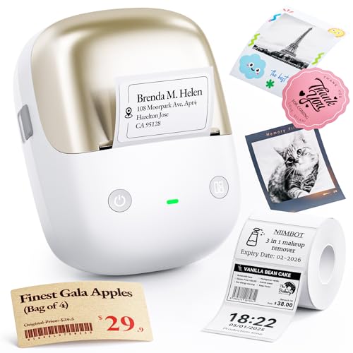 NIIMBOT B2 Pro Bluetooth Label Maker, 300DPI HD Thermal Sticker Printer, Portable Thermal Label Printer with 1 Roll, Supports Red & Black Printing, for Home Office Organization & Small Busines...