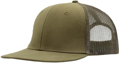Image of Flat Bill Snapback Mesh Hats | Fits OSFM & XXL Big Head | Blank Solid Color Adjustable Trucker Hat for Men