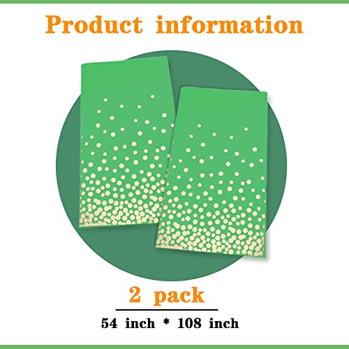 Green Gold Plastic Tablecloth 2 Pack, Plastic Square Disposable Tablecloth Waterproof Table Cover Party Gold Dot Confetti Rectangular Table Cover For Birthday Party Table Decor, Picnic, Wedding #TOP2