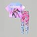 K Pop Outfits Sets for Girls Cute Hunters Print Short Sleeve T-Shirt and Pants Trendy Demon Movie Star Tracksuits（3-Purple Pink,4 Years