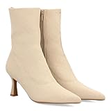 botines mujer beige claro Botin elegante de tejido elastico con tacon kitten