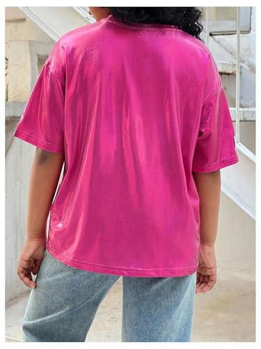 Image of Verdusa Girl's Metallic Oversized T-Shirt Disco Outfits Crew Neck Loose Y2k Dance Tops