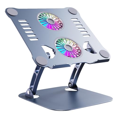 Soporte para Laptop con Ventiladores Ajustable en Altura, Ergonómico y Plegable, con Dos Ventiladores para Refrigeración, Soporte Elevado para Portátiles con Regulación de Altura para Escritorio, Hogar y Oficina miniatura 1